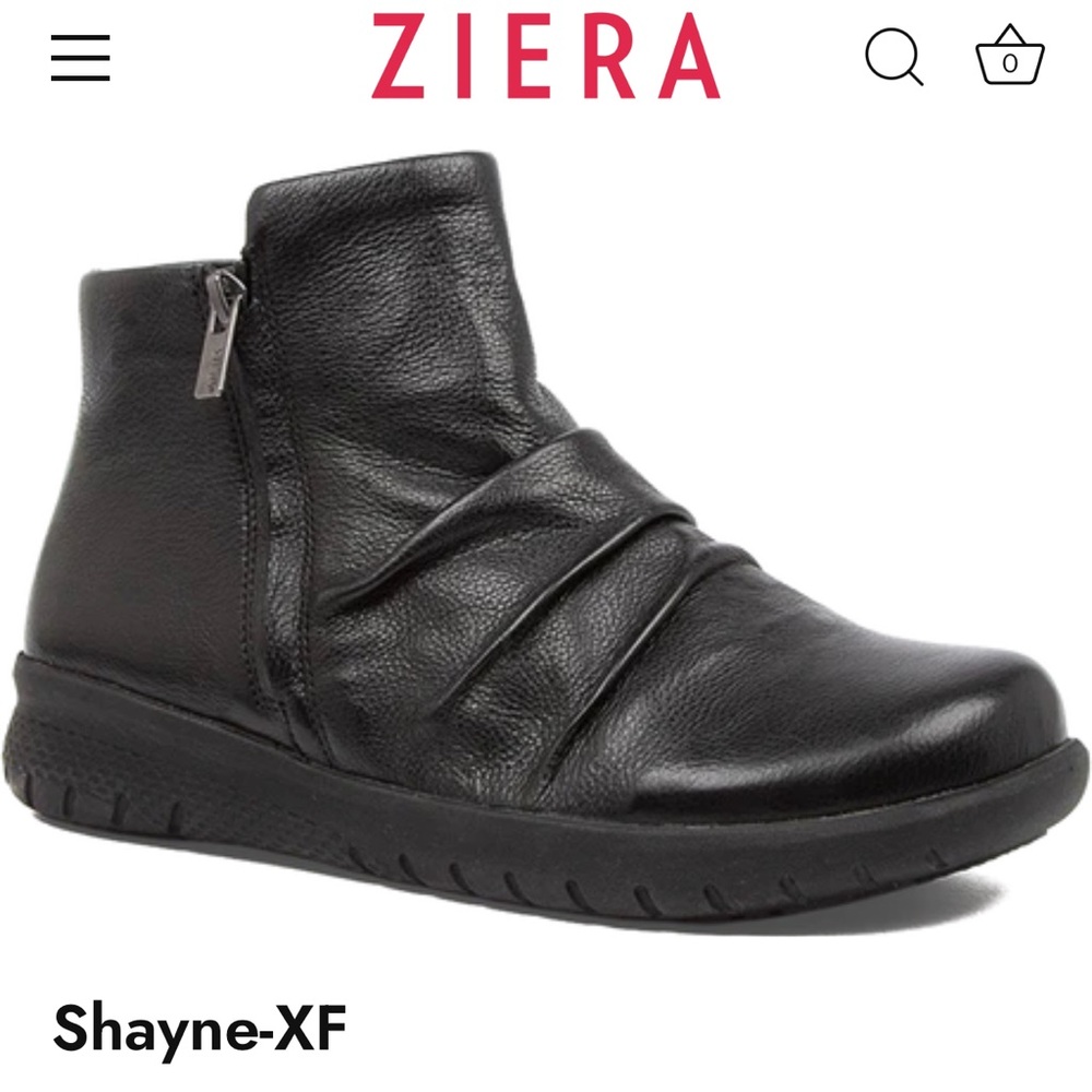 Ziera Shayne-XF Black Leather Zip Ankle Boot size 39